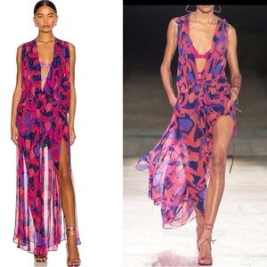 NWT Isabel Marant Alsaw Floral Silk Chiffon Maxi Dress Pink/ purple Size 8